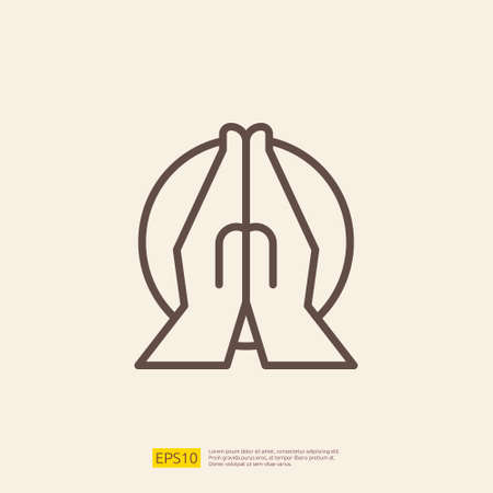pray hand line icon for Muslim and Ramadan theme concept. Vector illustrationのイラスト素材