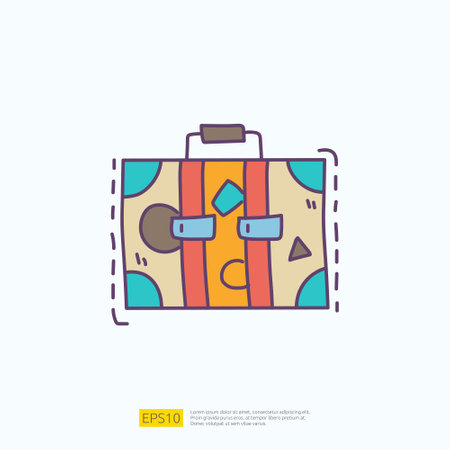 travel holiday tour and vacancy concept vector illustration. suitcase doodle fill color icon sign symbolのイラスト素材