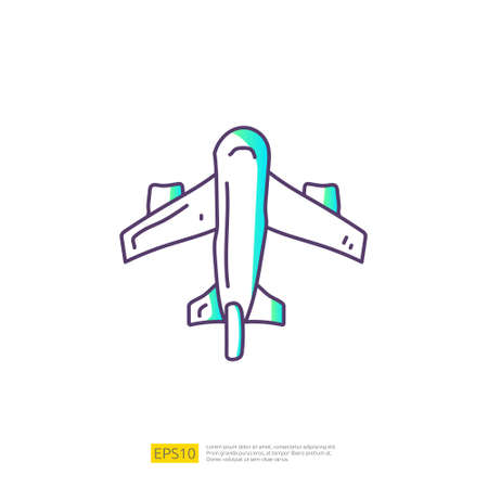travel holiday tour and vacancy concept vector illustration. airplane doodle gradient fill line icon sign symbolのイラスト素材