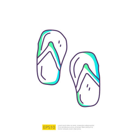 travel holiday tour and vacancy concept vector illustration. flip flop sandal doodle gradient fill line icon sign symbolのイラスト素材