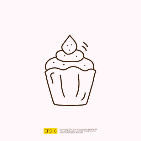 cupcake for cafe concept vector illustration. hand drawing doodle linear icon sign symbolのイラスト素材