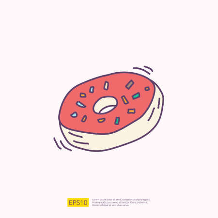 doughnut or donut cake for cafe concept vector illustration. hand drawing doodle fill color icon sign symbolのイラスト素材