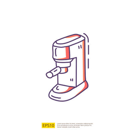 coffee maker machine for cafe concept vector illustration. hand drawing doodle gradient fill line icon sign symbolのイラスト素材