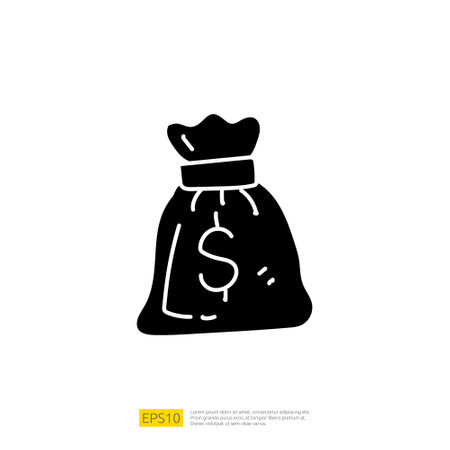 sack money bag with dollar sign symbol with doodle hand drawn style. sketch concept for business and finance icon vector illustrationのイラスト素材