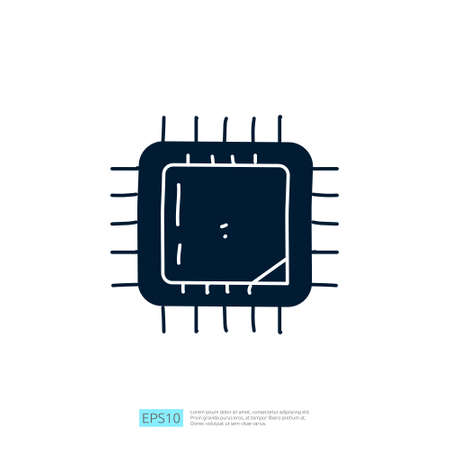 Artificial intelligence AI concept with chip circuit board structure for engineering, development, brainstorming sign. Hand drawn doodle icons vector illustrationのイラスト素材