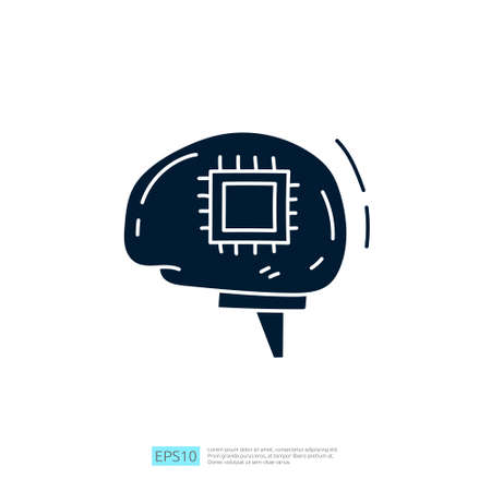 Artificial intelligence AI concept with circuit board data and artificial brains chip for inspiration, development, brainstorming sign. Hand drawn doodle icons vector illustrationのイラスト素材