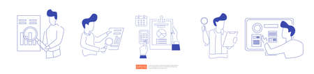 digital analysis concept for business market research set, marketing strategy, auditing and financial. data visualization with character, charts and statistics for landing page, banner, presentationのイラスト素材