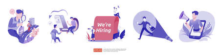 recruitment and employer hiring concept with businessman people character. vacancy interview process...