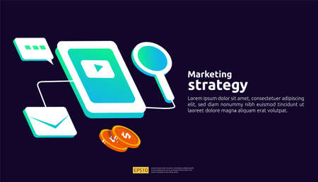 affiliate online social media marketing strategy concept. refer a friend advertising digital mobile content promotion strategy vector banner illustration.のイラスト素材
