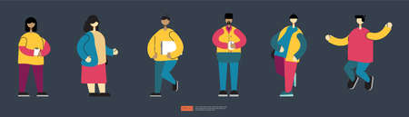 no face young man character set. casual male and female business people standing gesturing. businessman Flat style isolated vector illustrationのイラスト素材