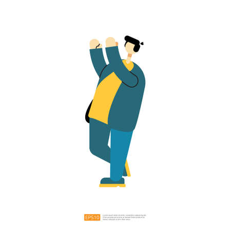 man or boy character standup with explain gesture for business or education illustrationのイラスト素材