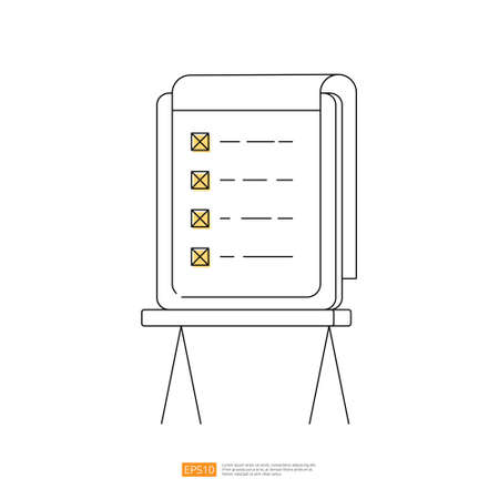 stand whiteboard with checklist mark or checbox mark on paper board. outline line style vector illustrationのイラスト素材