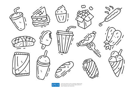 Fast food doodle icon illustration setのイラスト素材