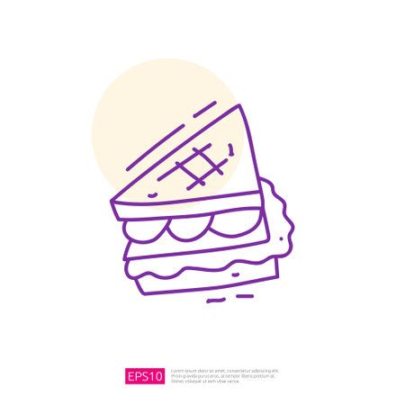 toast sandwich doodle line iconのイラスト素材