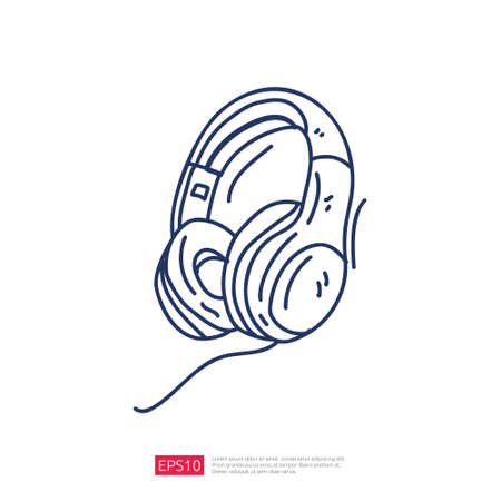 Audio Headset Doodle Line Iconのイラスト素材