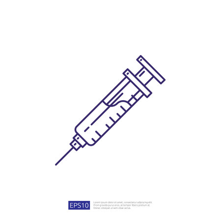 Syringe Injection Vector Line Iconのイラスト素材