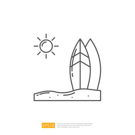 Surfboard at Beach. Summer Vacation Outline Iconのイラスト素材