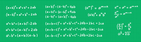 Algebraic identities expression formula doodle handwriting collection set vector illustration....