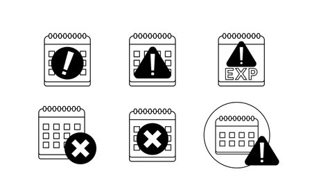 Clock or calendar exclamation alert icon collection set. Reminder schedule with exclamation sign deadline. Expired date symbol concept for date expire or deadline schedule Illustration vectorのイラスト素材