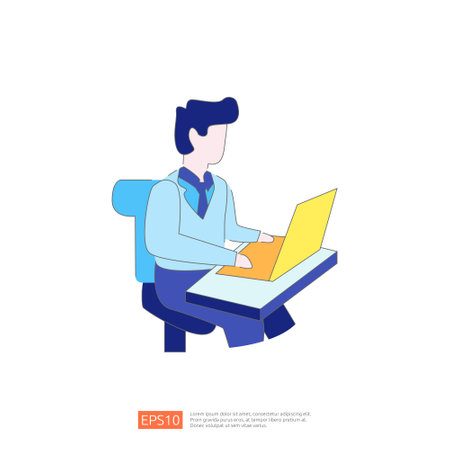 Man working on laptop, digital marketing, online business, office worker, freelancer, remote work, digital nomad, entrepreneurのイラスト素材