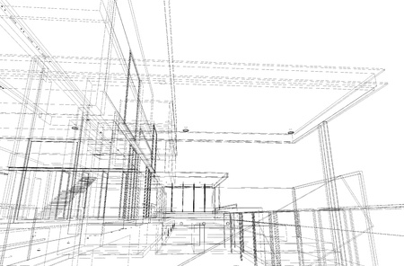 Architectural drawing, housing project by wireframe style, generated by computer