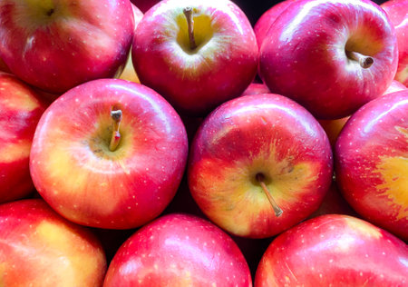 Lots of tasty apples. Red Organic Apple New Zealand. Close up. For wallpaper background.