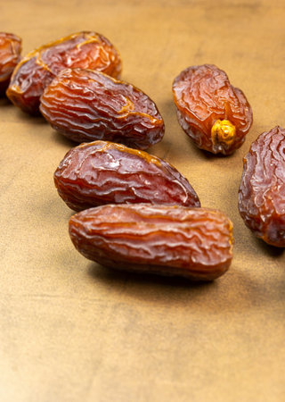 Raw Organic Medjool Dates (Kurma in Indonesia). It's also Ramadan "Iftar". Ramadan Kareem. Top View. Place for text.の写真素材