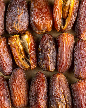 Raw Organic Medjool Dates (Kurma in Indonesia). It's also Ramadan Iftar. Ramadan Kareem. Top View....
