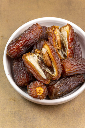 Raw Organic Medjool Dates (Kurma in Indonesia). It's also Ramadan "Iftar". Ramadan Kareem. Top View. Place for text.の写真素材