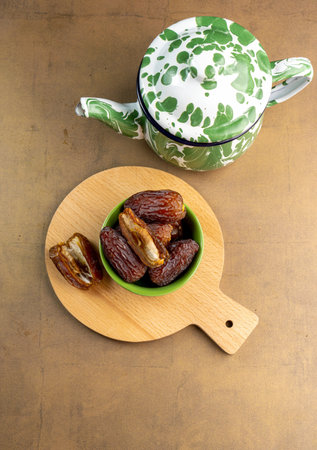 Raw Organic Medjool Dates (Kurma in Indonesia). It's also Ramadan "Iftar". Ramadan Kareem. Close up.の写真素材