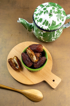 Raw Organic Medjool Dates (Kurma in Indonesia). It's also Ramadan "Iftar". Ramadan Kareem. Close up.の写真素材