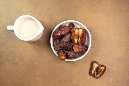 Milk Dates (Susu Kurma) made from milk and dates or palm fruits. Place for text. Copy spaceの写真素材