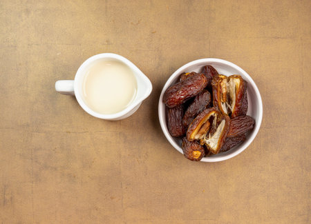 Milk Dates (Susu Kurma) made from milk and dates or palm fruits. Place for text. Copy spaceの写真素材