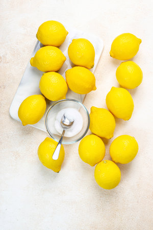 Lemon and sea salt,organic homemade cosmetics with lemon ingredients. For beauty and body treatment.の写真素材