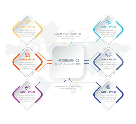 Vector infographic business presentation template connected with 6 optionsのイラスト素材