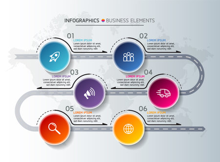 Vector infographic business presentation template connected with 6 optionsのイラスト素材