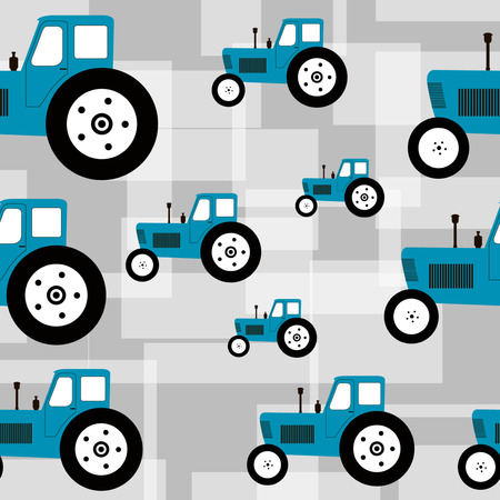 Seamless pattern with blue tractor on grey backgroundのイラスト素材