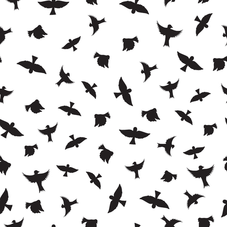 Birds seamless pattern. Black silhouettes of birds. A simple outline of the birds. White background. Vector illustrationのイラスト素材