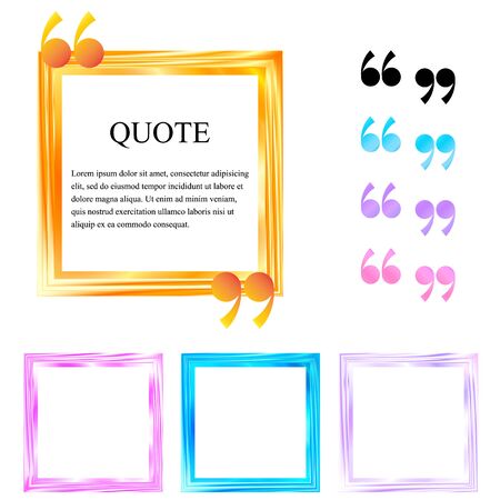 Quote boxes. Abstract square colored frames. Border for motivational quotes, important information and other content. The quotation mark. Vector illustration.のイラスト素材