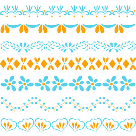 Abstract seamless patterns. Blue and orange. Abstract flowers and leaves. Vector illustration.のイラスト素材