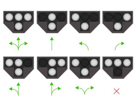 The traffic lights for the tram. Led backlight. White light. The rules of the road. The rules of the tram Movement. Vector illustration.のイラスト素材