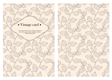 Cover design for you personal cover. Vintage Business card template. Cards for Save The Date, valentines day, birthday cards, invitations. Leaves seamless pattern. Vector Illustration.のイラスト素材