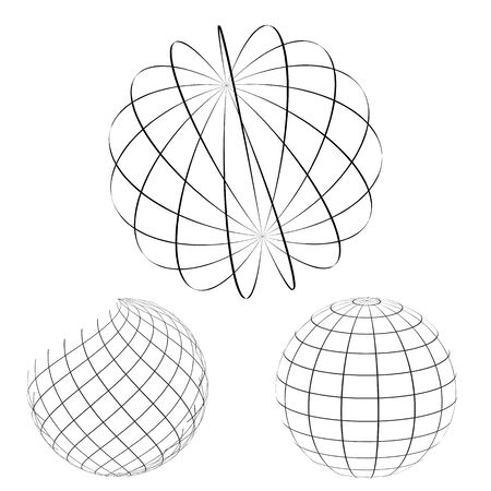 Abstract linear sphere. Globe. Icons set isolated on white background. Vector illustration.のイラスト素材