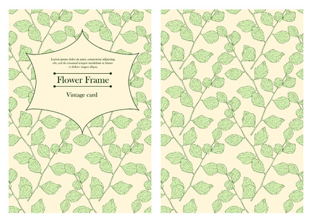 Cover design for you personal cover. Vintage Business card template. Cards for Save The Date, valentines day, birthday cards, invitations. Leaves seamless pattern. Vector Illustration.のイラスト素材