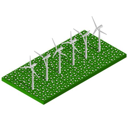 Isometric alternative eco green energy. Wind turbines on the field. Landscape. Vector illustration.のイラスト素材