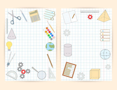 Back to school design. School flyer. Cover for notebook or diary of the student. School stationery icons. Vector illustration.のイラスト素材
