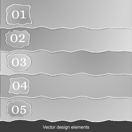 Set of Silver banners with the Effect of torn paper. Design for the web interface, notebooks, infographics, magazines, postcards, covers for books. Vector illustration.のイラスト素材