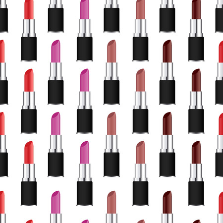 Lipstick in a tube seamless pattern. Color palette. Design for cosmetic products, salons and beauty centers. Fashion background. Vector illustration.のイラスト素材