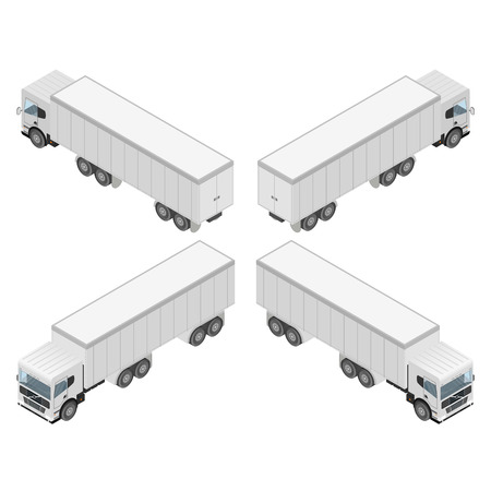 Big truck in isometric. Cargo transport.  Isolated on white background. Commercial vehicle. Flat style. Vector illustration.のイラスト素材