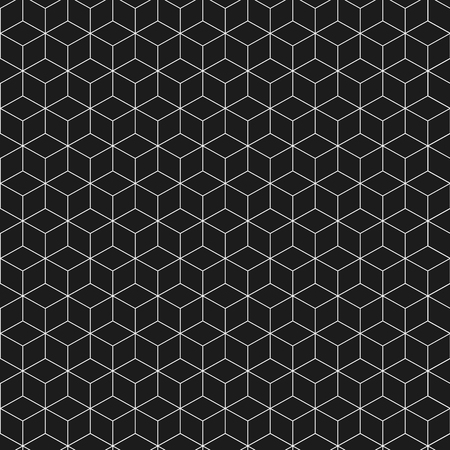 Abstract seamless pattern. Isometric linear geometric figure. Black and white background. Vector illustration.のイラスト素材
